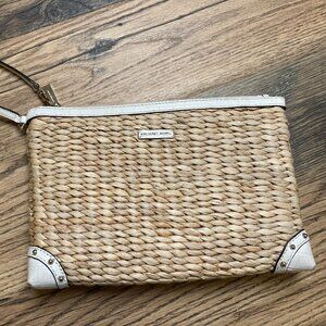 Michael Kors “Malibu” Woven Straw Zip Clutch XL
